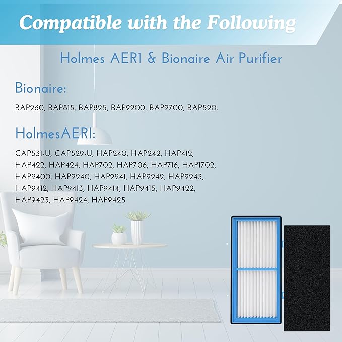 Nispira AER1 Filter Replacement for Holmes Air Purifier HAPF30AT HAP242-NUC, Odors Dust VOCs Remover, Total Air 2 True HEPA 4 Carbon Booster, 1.2 x 10 x 4.6 Inches