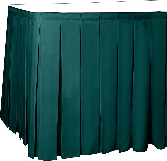 Ultimate Textile Pleat Polyester Fabric Table Skirt - Machine Washable Flame Resistant with Clips for Events, Weddings & Trade Shows, Cut & Sewn in Paterson, NJ - Teal, 21' Box Pleat