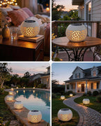 Solar Table Lights Outdoor Waterproof - 2 Pack Dancing Flickering Flame Lamp White Metal Tabletop Light Solar Powered Decorative Lighting Lantern for Desk Bedroom Patio Garden Pathway Yard