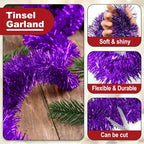 25 Feet Metallic Twist Tinsel Garland Wall Hanging Backdrop for Parade Floats, Christmas Eve, New Year, Valentine's Day Party Decorations (Purple, 4in x 25ft)