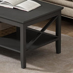 ChooChoo Coffee Table with Thicker Legs, Black Wood Coffee Table with Storage for Living Room, 47 inch