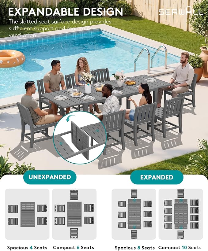 SERWALL Outdoor Dining Chairs Set of 2, All-Weather HDPE Patio Armless Chairs, Grey