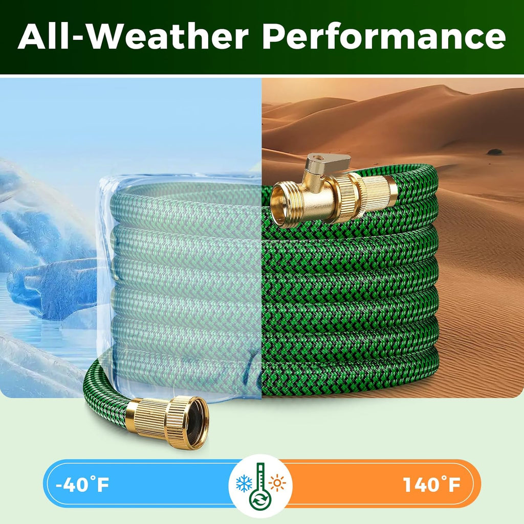 Upgraded Garden Hose 50ft, Non-Expandable Hose, Heavy Duty Kink-Resistant Flexible Water Hose with High-Density Fabric,LeakProof Hose Metal Shut-Off Valve Connector for Patio, Car Wash. (50FT)
