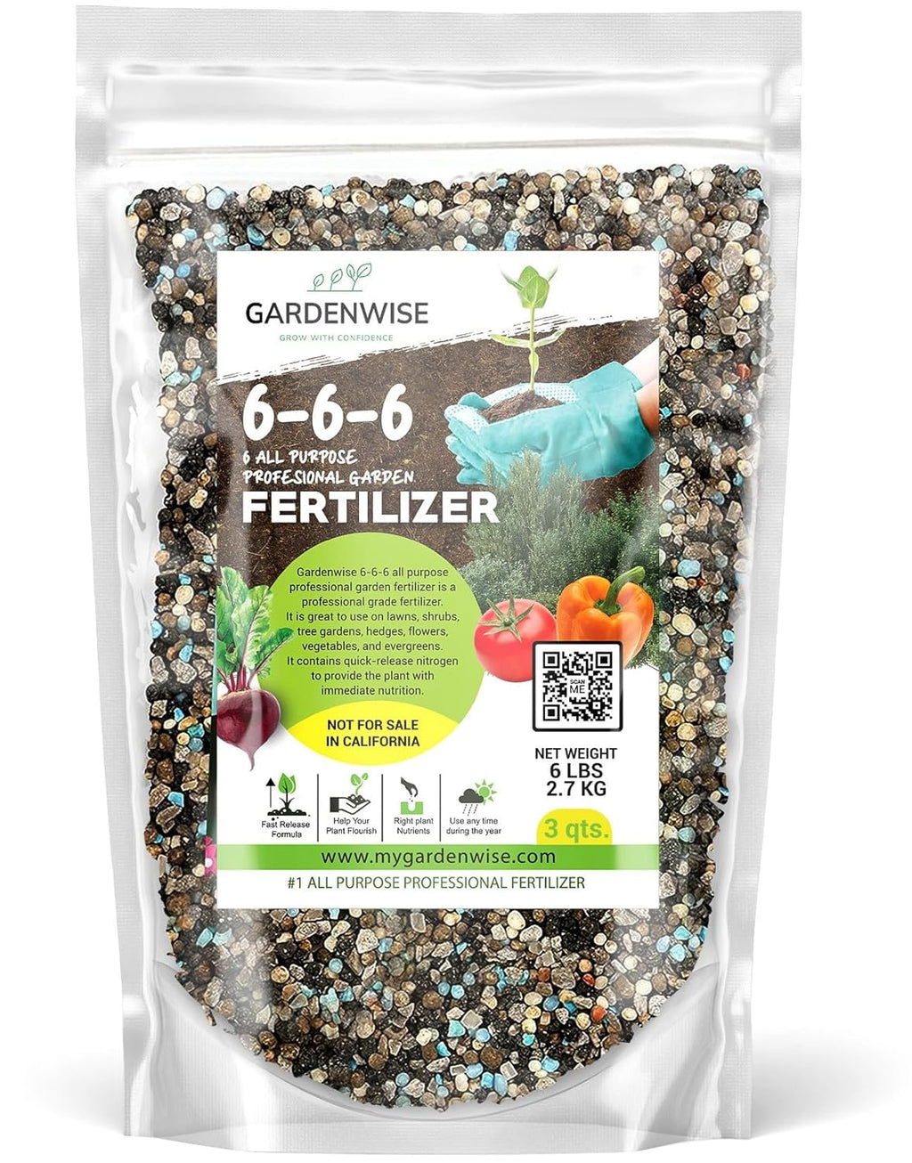 6-6-6 All-Purpose Professional Plant Food Fertilizer; Ideal for Winter Care & Spring Feeding, Perfect Balanced NPK for Indoor and Outdoor Plants (3 QUARTS)