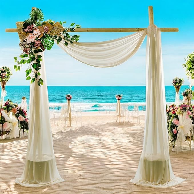 MDS Halloween Chiffon Draping Fabric - 1 Panel, 30" Wide x 100ft Long - Sheer Spooky Arbor & Canopy Drapery for Haunted House Backdrops, Party Ceilings, DIY Costumes & Themed Events - Champagne Gold