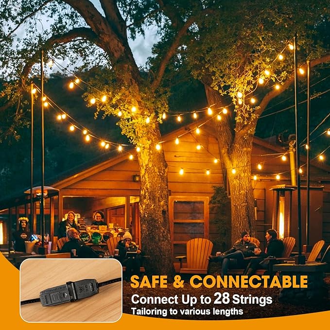 50FT LED Outdoor String Lights with 17 Shatterproof Waterproof S14 Replaceable Bulbs(2 Spare), 2700K Commercial Grade Patio Lights, Outside Hanging Light for Yard Garden Porch Deck Decor