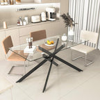 60" Rectangular Glass Dining Table Modern Kitchen Glass Top Table for 6 with Black Metal Legs, Clear Dining Table Kitchen Table for Home Office Dining Room