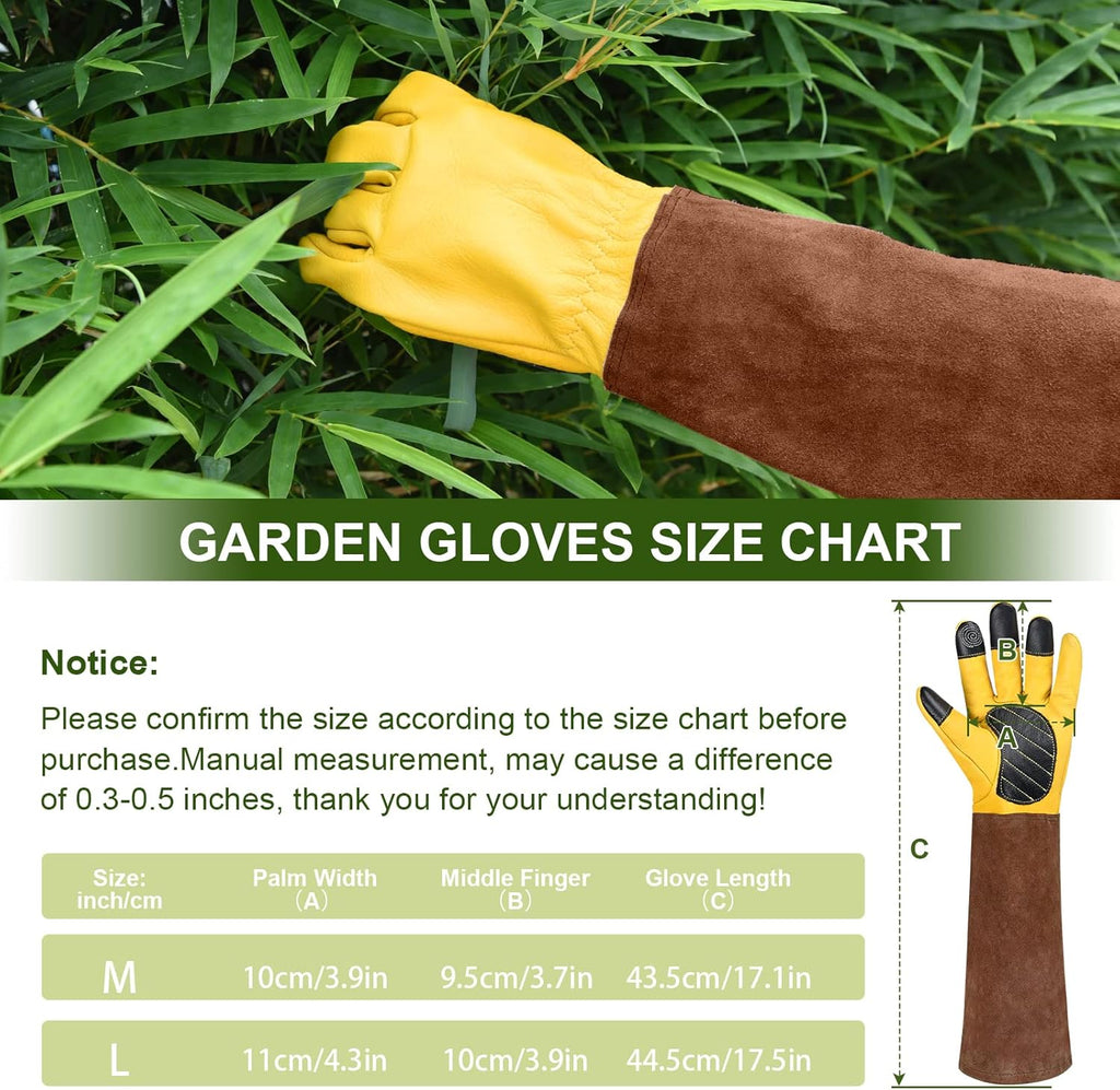 Long Gardening Gloves for Women Thorn Proof,Rose Pruning Cowhide Leather Garden Gloves for Cactus, Rose and Blackberry
