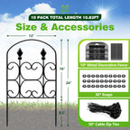 QIAOKAIYAN 24in(H) x 10.83ft(L) Decorative Garden Fence - Tall Garden Fence Animal Barrier 10 Pack Metal Fence Border Black No Dig Fence Panels Garden Fencing Border for Landscape Patio Yard Outdoor