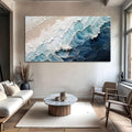 Tailored Canvases Crashing Coastal Waves Impasto Wall Art for Living Room, Abstract Seascape Canvas, Beach Paintings, Wave Artwork, Coastal Ocean Decor, Nautical Blue and White Accent Print 60x30