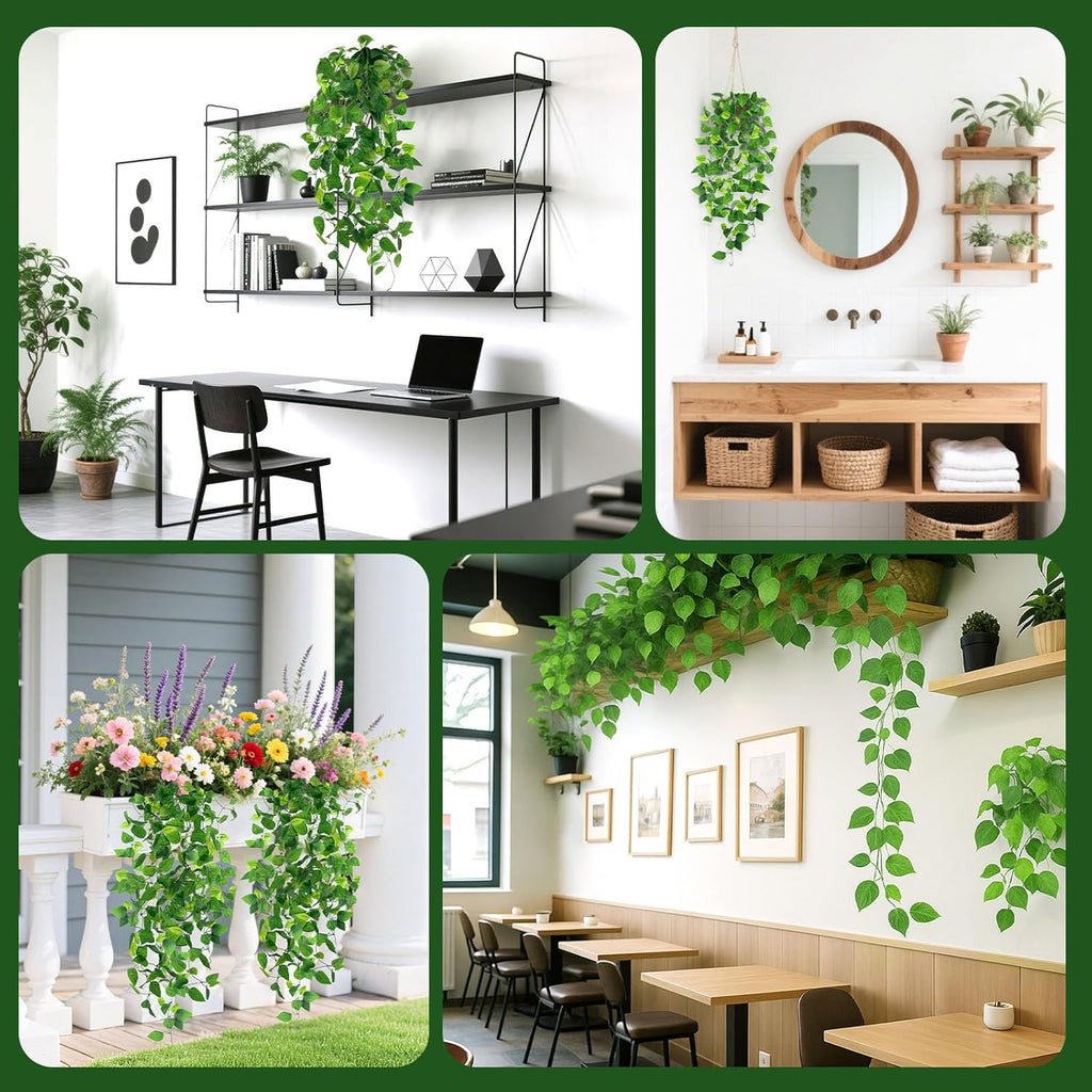 DomeStar 4PCS Fake Hanging Plants, Artificial Ivy Vines Lifelike Hanging Greenery Wall Decor for Indoor Outdoor Home Office Bathroom Decor (No Baskets)