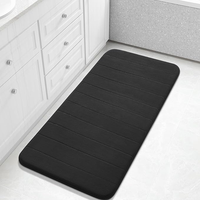 Yimobra Long Bath Mat 44"x24", Super Soft Quick Dry Memory Foam Bathroom Rug, Water Absorbent, Non Slip Backing Machine Washable for Tub Shower, Thick Comfort Support, Black