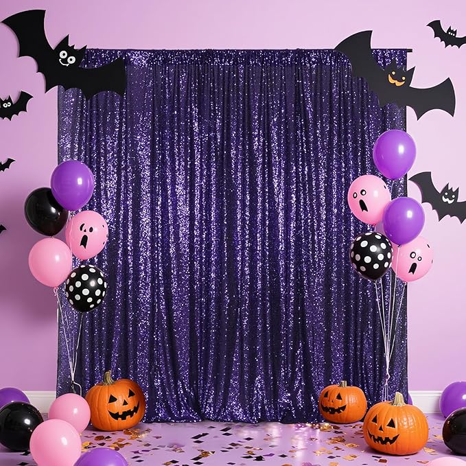 Poise3EHome Purple Sequin Backdrop,8FT x 10FT Sequin Photography Backdrop Curtain for Party Decoration, Purple