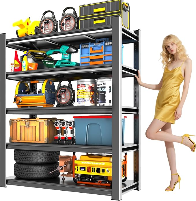 40" W Metal Garage Shelving Unit 3500LBS Metal Storage Shelves 5 Tier Adjustable Shelving Unit Garage Shelves for Kitchen Warehouse Pantry Basement, 71.2" H x 40" W x 17.7" D, Black