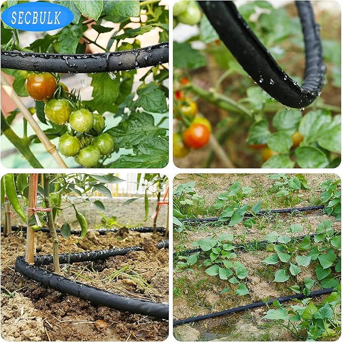 Secbulk 2026 Flat Soaker Hose 150 ft with Stakes for Garden, 75ft x 2 Linkable Drip Hose Diy Garden Irrigation System Saving 80% Water, Dual-layer Leak-free Design Water Hose with Holes
