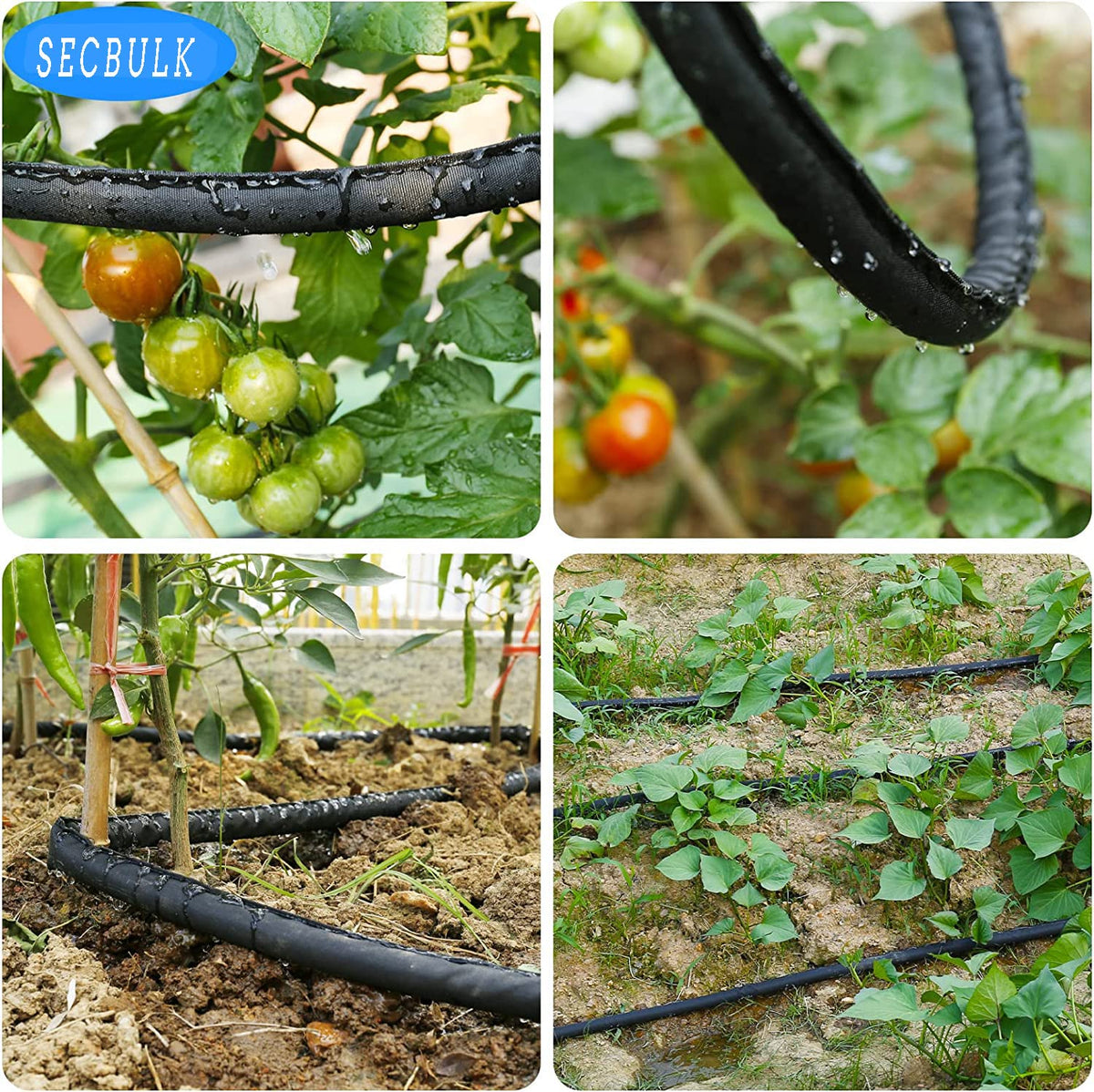 Secbulk 2026 Flat Soaker Hose 200 ft for Garden, 200' (50ft x 4) Linkable Drip Hose Diy Garden Irrigation System Saving 80% Water, Dual-layer Leak-free Design Water Hose with Holes