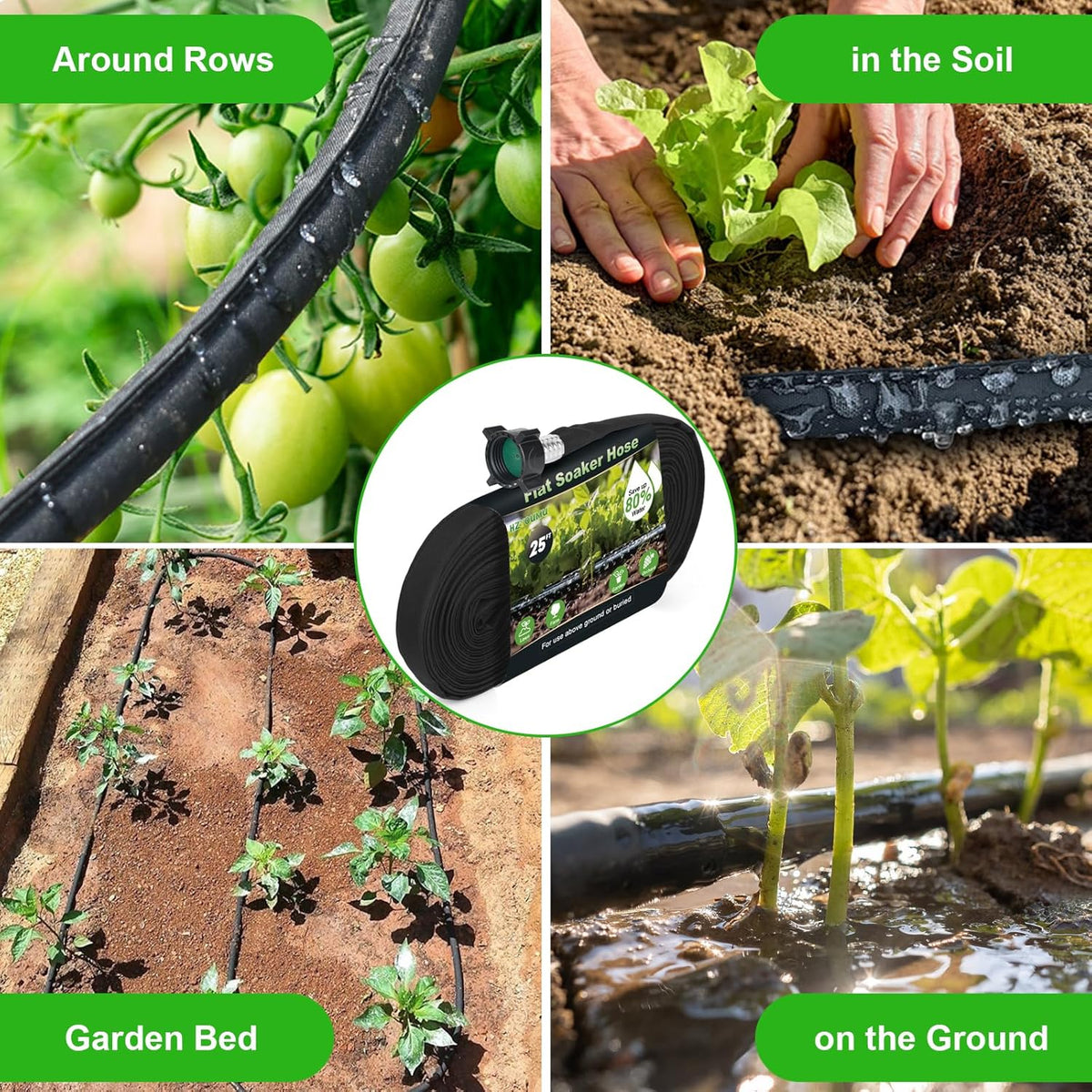 Flat Soaker Hose 25FT for Efficient Watering Tree Durable Double Layer Design for Gardens Lawns and Vegetable Fields (25FT)
