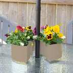AuldHome Design Umbrella Planter for Patio Table (Beige/Greige), w/Umbrella Hole, Enamelware Half-Circle Planter Pots
