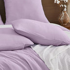 EMME Muslin Cotton Duvet Cover Set Lavender Queen Size Linen Like Soft Breathable Lightweight Summer Comforter Cover Set with Zipper Closure (Lavender, Queen, 90"x90")