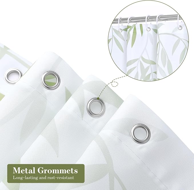 MitoVilla Sage Green Long Shower Curtain Set 72 x 78, Plant Leaves Fabric Shower Curtains 78 inch Long for Rustic Bathroom Decor, Chic Vintage Shower Curtain with Hooks