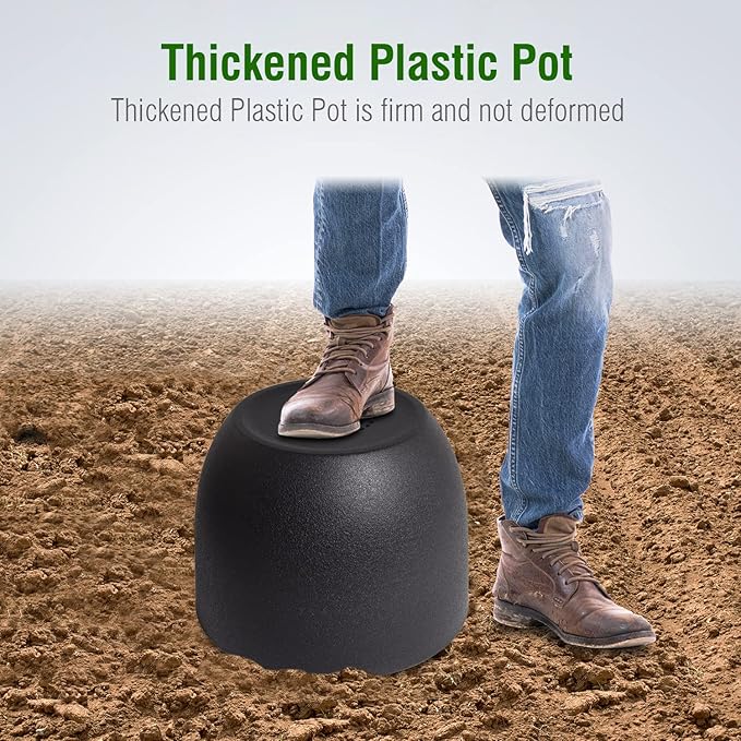 12/10/9 Large Modern Plant Pots, Plastic Planters with Drainage Holes and Saucers for Indoor Outdoor Plants Flowers, Black