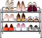Seville Classics Sturdy Freestanding Storage Shelf for Bedroom, Closet, Entryway, Dorm Room Organizer Stackable Durable Metal Shoe Rack Silver Mist Slat, 3-Tier