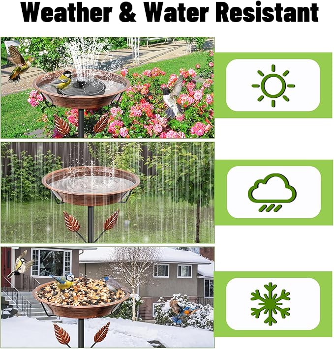 37.8In Metal Bird Bath for Outside, Vintage Birdbaths Removable Feeder Bowl with 5 Prongs Base Stake, Easy to Clean Birdfeeder for Outdoors Garden Yard Lawn Decor(Vintage Brown, Leaf)