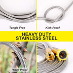 FOXEASE Metal Garden Hose 50FT - Stainless Steel Heavy Duty Water Hose with Metal Nozzle & 8 Function Sprayer, Portable & Lightweight Kink Free Yard Hose, Outdoor Hose