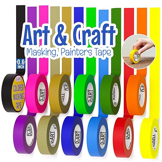12 Pack Colored Masking Tape, 396 Ft x 0.6 inch Mini Colored Painters Tape for Arts & Crafts Labeling or Coding, Kids Art Supplies Color Tape Rolls, washi-scale Colorful Masking Tape, DIY Artist Tapes