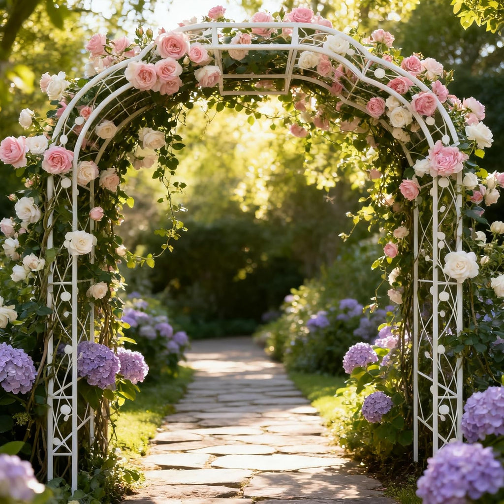 Metal Garden Arch 98.4" H Garden Arbor Trellis for Outdoor Climbing Plants Support Rose Lawn Tall Super Large Event Arch(XL, Cream White)