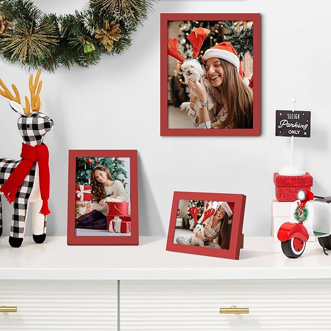 upsimples 10 Pack Picture Frames Collage Wall Decor for Mounting or Tabletop Display, Photo Gallery Frame Set for Family, Multi Sizes Including 8x10, 5x7, 4x6, Red