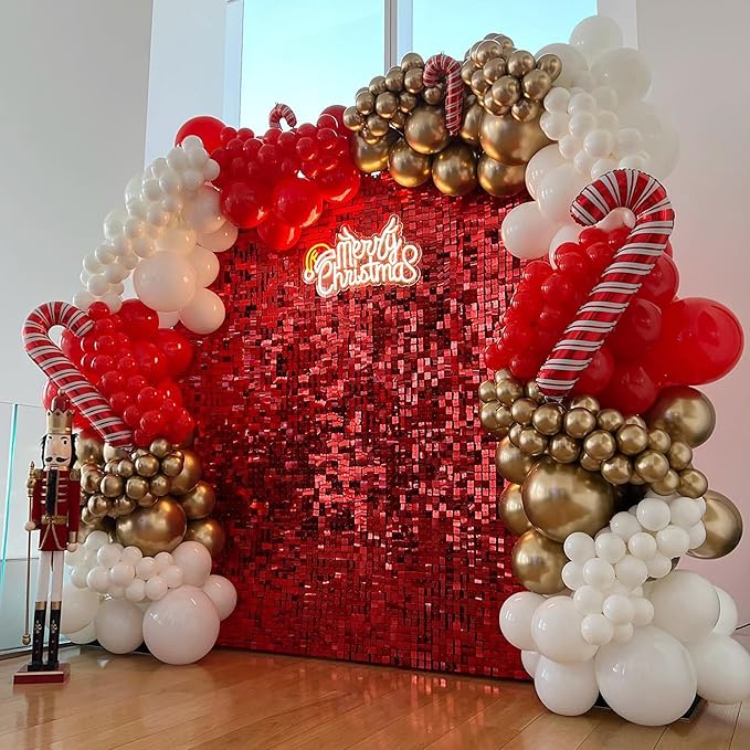 Qcity Red Shimmer Wall Backdrop 36PCS, Black Back Not See-Through Design, Square Sequin Glitter Backdrop Panel, Perfect for Outdoor Events, Birthdays, Wedding and Party Decoration