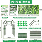 GonLei 10x 50FT Garden Mesh Netting Kit Raised Beds (6 Pcs Garden Hoops & 18 Clips) Garden Hoops Plant Netting Protection Row Covers Berry Bush Truit Trees Vegetables Grass Seed Barrier Net