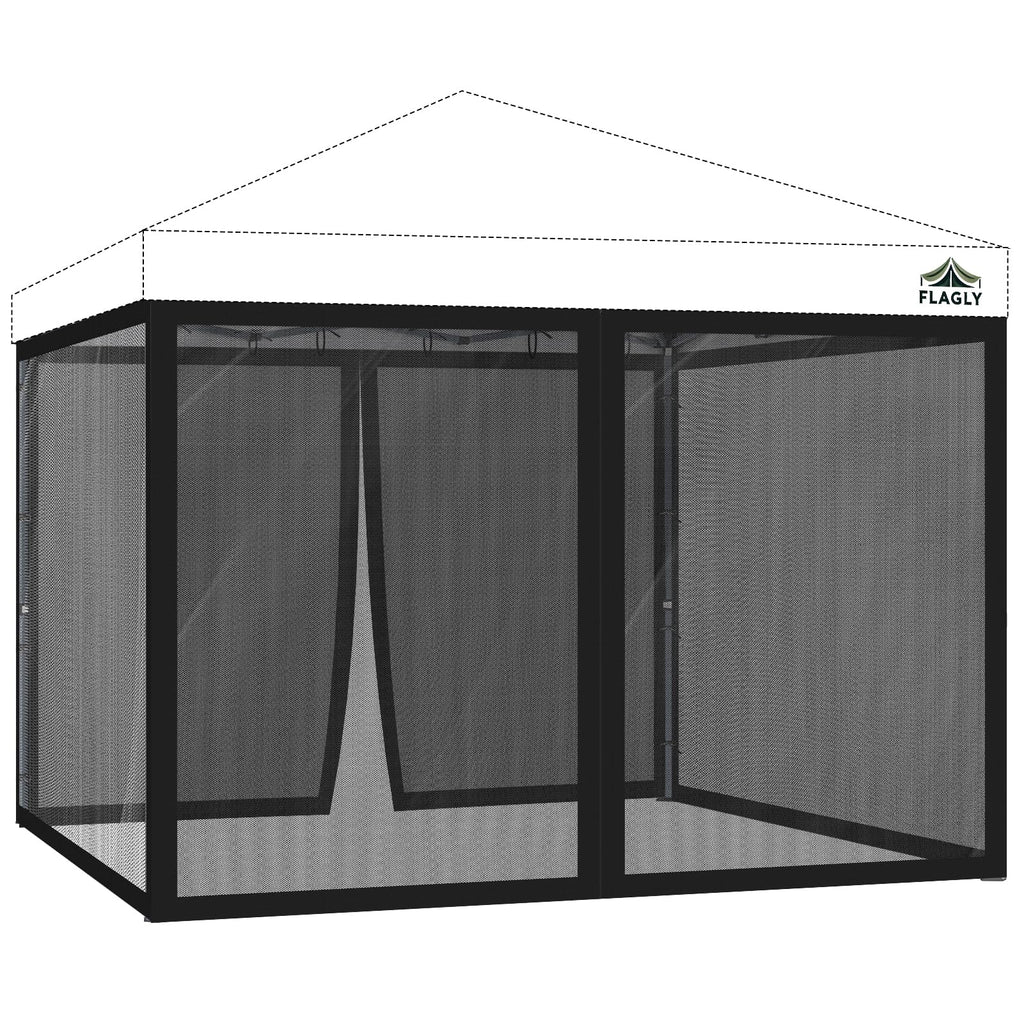 10x10 ft Mosquito Netting for Pop Up Canopy, Universal Bug Screen Tent Enclosure, Outdoor Canopy Mesh Net with Zipper Doors for Camping, Patio, Backyard (Netting Only，Black)