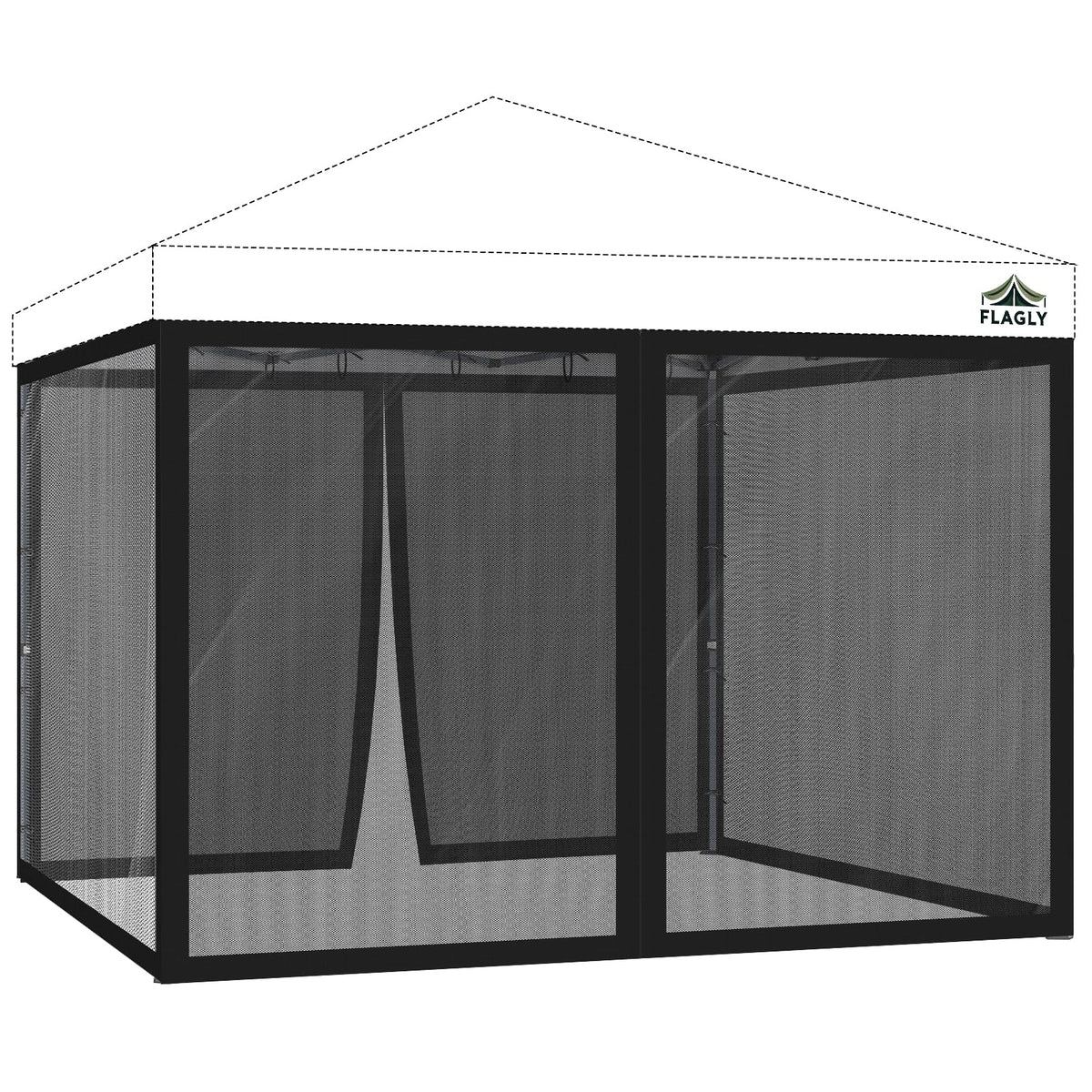 10x10 ft Mosquito Netting for Pop Up Canopy, Universal Bug Screen Tent Enclosure, Outdoor Canopy Mesh Net with Zipper Doors for Camping, Patio, Backyard (Netting Only，Black)