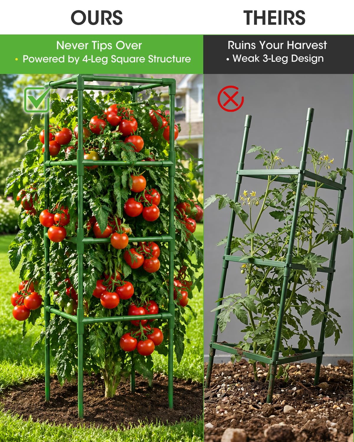 MQHUAYU 3 Pack Tomato Cages,Square Tomato Plant Stakes Support Cages Trellis for Garden Climbing Vegetables Flowers Fruits,Extra Bold