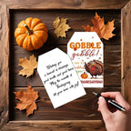 50Pcs Happy Thanksgiving Gift Tags With String, 3.3x2.1 Inch So Very Thankful For You Tags, Gobble Thanksgiving Name Tags With Turkey Pumpkin Leaf for Autumn Holiday Party Favors DIY Craft