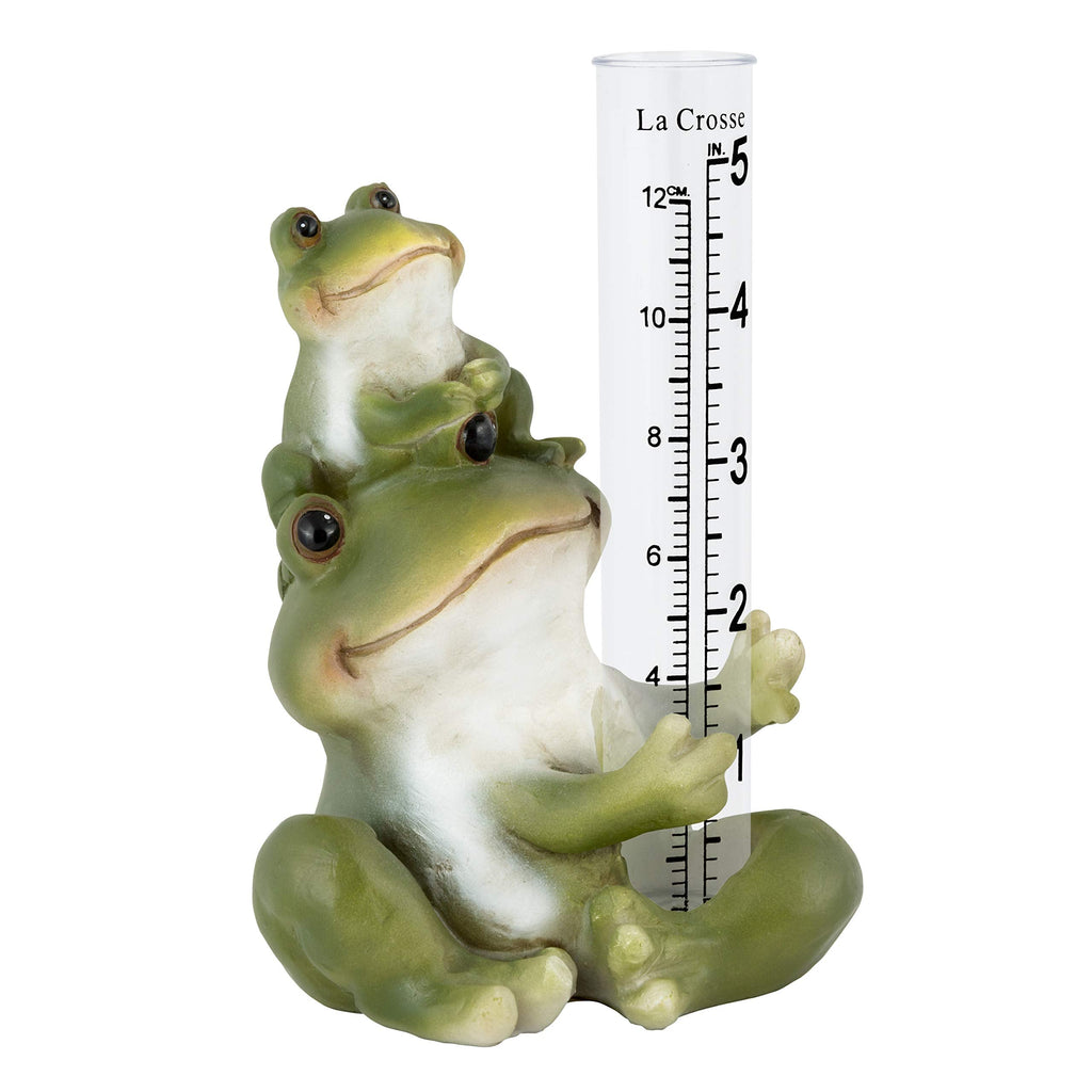 La Crosse 704-4114 5 in. Table Standing Polyresin Frog Rain Gauge