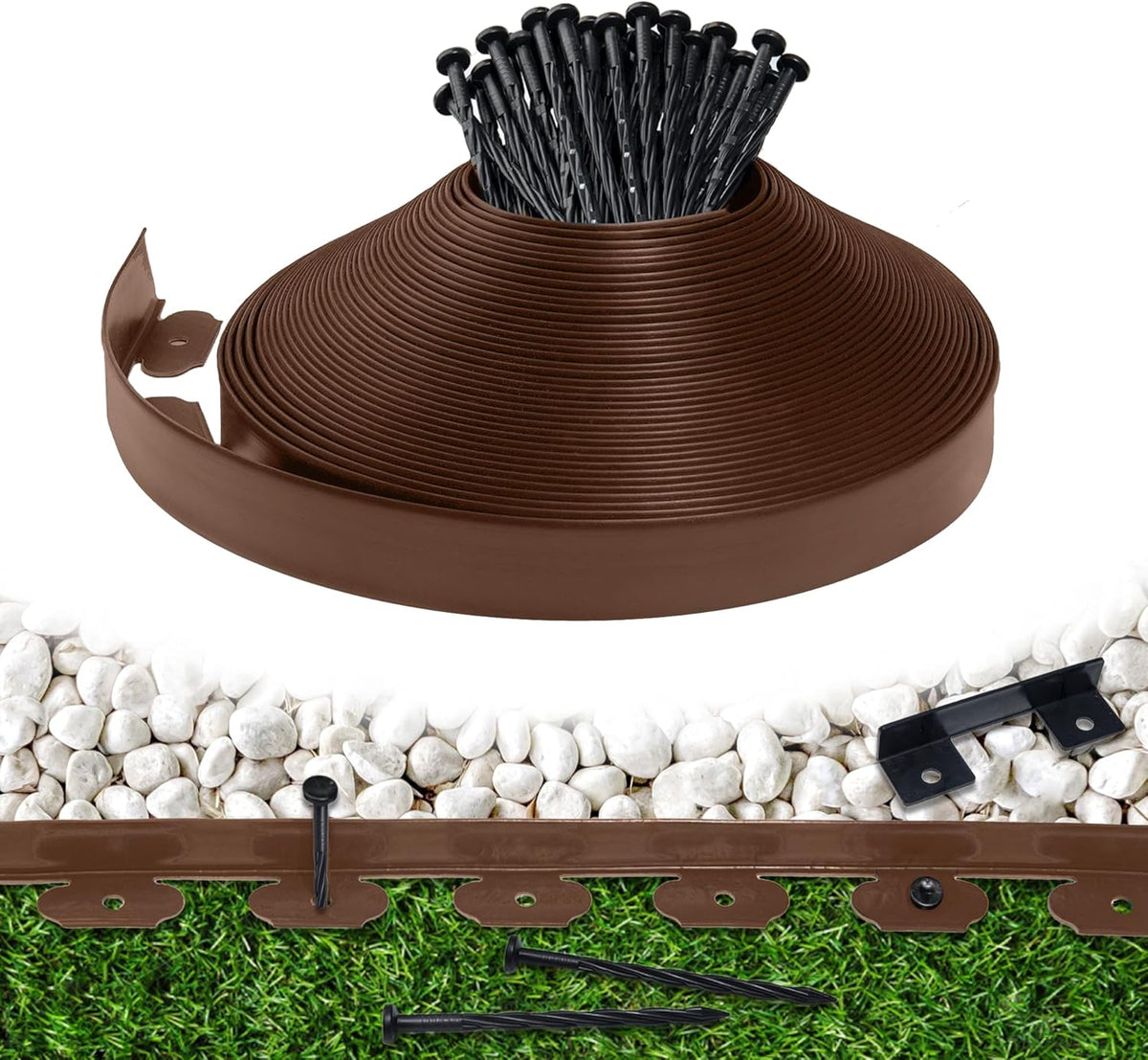 Garden Edging Border,Plastic Edging for Landscaping,Flower Bed, Paver and Lawn Edging Border (2Inchx100FT-2, Brown)