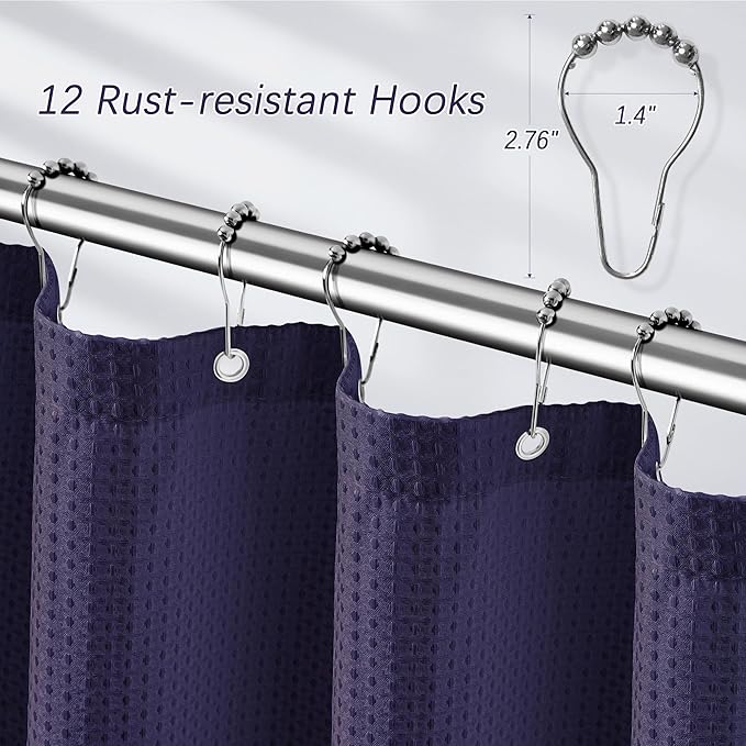Purple Shower Curtain - Waffle Weave Fabric Heavy Duty Shower Curtain for Bathroom, Water Repellent Weighted 256GSM Hotel Quality Machine Washable Bath Curtains with 12 Hooks, 72Wx72H