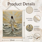 YTRG Jesus Wall Art, Bible Verse Wall Decor, Jesus Walking on Water Canvas Prints Framed Decor for Home Living Room Bedroom, 12x16 In