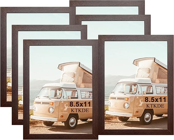KTKDE 8.5x11 Picture Frame Certificate Document Frame with Shatter Resistant Plexiglasss, 6 Pack Diploma Frames for Wall and Tabletop, Walnut