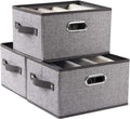 PRANDOM Fodable Storage Bins for Closet [3-Pack] Decorative Fabric Storage Baskets Cubes with Leather/Metal Handles for Shelves Bedroom Living Room Grey (11.5x8.5x6.7 Inch)