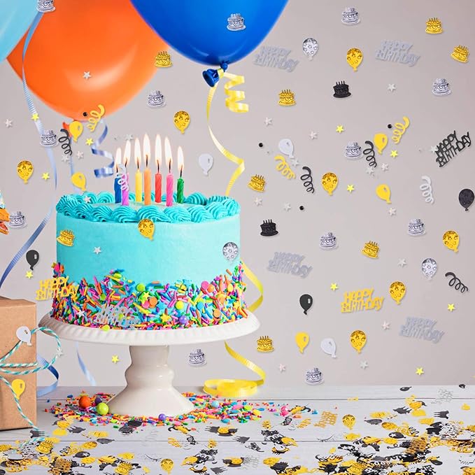 WILLBOND 3000 Pieces Happy Birthday Confetti Birthday Party Cake Confetti Metallic Foil Balloon Table Scatter Decorations for Carnival Baby Shower DIY Arts and Crafting