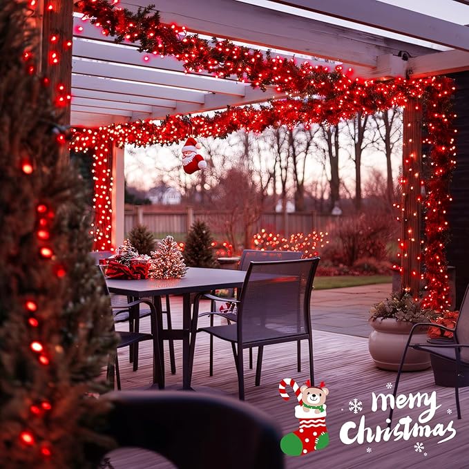 JMEXSUSS 400 LED Red Halloween String Lights Outdoor, 132ft Red String Lights Indoor Plug in with Remote, 8 Modes Christmas Light for Tree Room Fireplace Christmas Halloween Party Decor