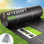 Weed Barrier Fabric, 4x300ft Landscape Fabric, 3.2oz Heavy Duty Durable Woven Geotextile Fabric, High Permeability Ground Cover Mat, Driveway Fabric, Garden Weed Control Cloth with 20 U-Securing Pegs