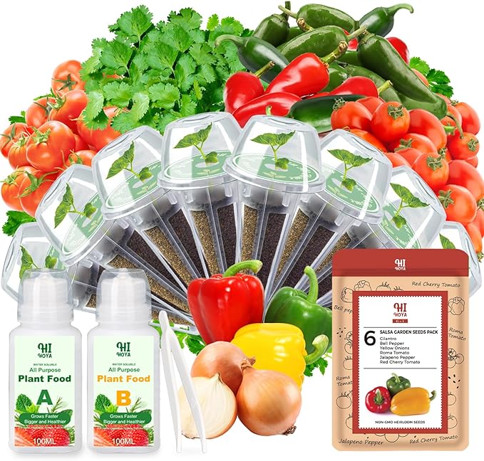 Salsa Garden Seed Pods for All Hydroponics Growing System, 8 Pods with 600+ Seeds of Cherry Tomato, Bell Pepper, Onion, Cilantro, Jalapeno Pepper and Roma Tomato