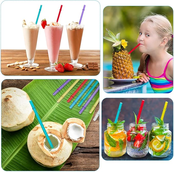 48 Pcs Plastic Straws with Team Bride Flags Reusable Glitter Drinking Straw(Gold, Dark Blue, Purple, Red, White, Green)