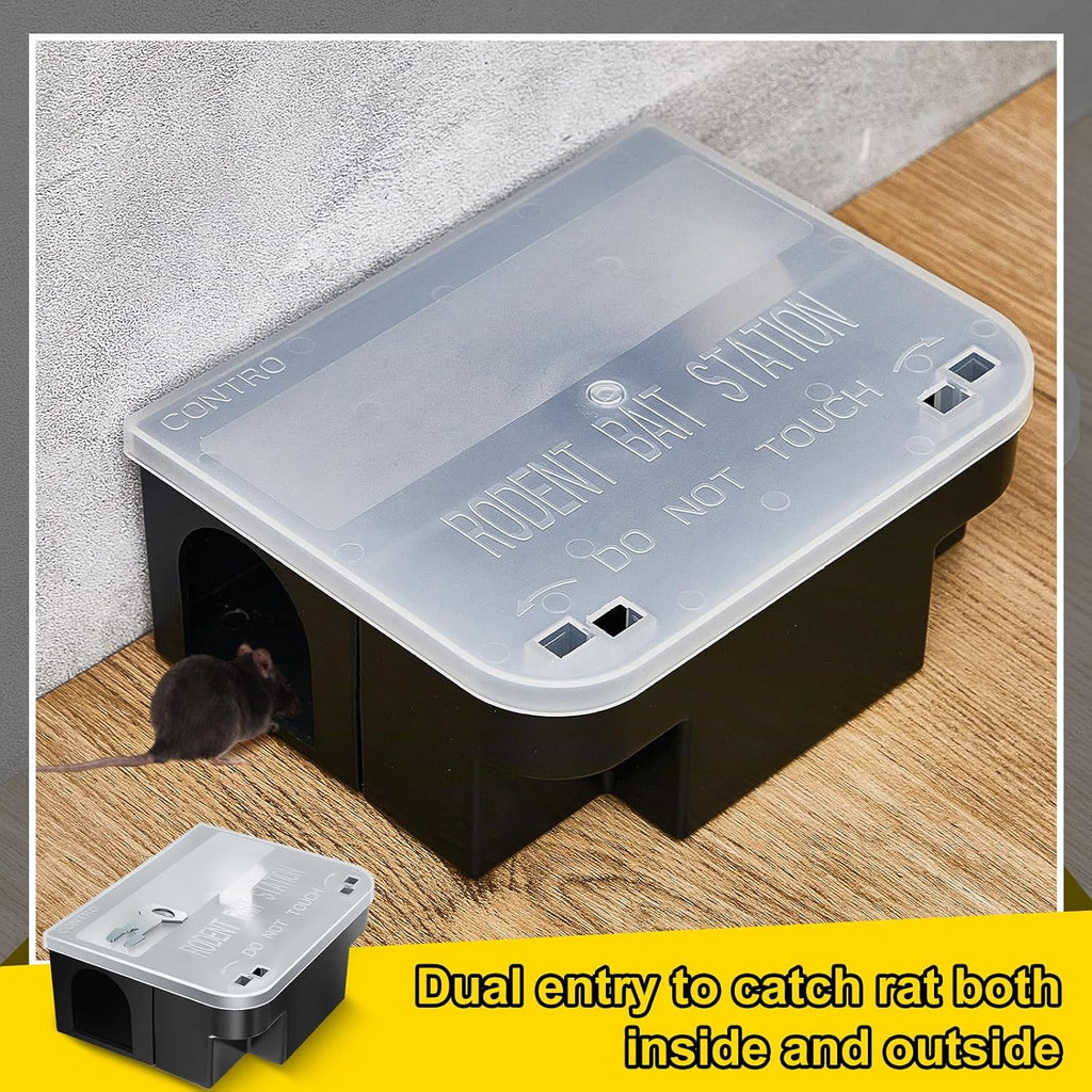 Qualirey 2 Pcs Rat Bait Station 8.86 x 7.28 x 3.62 Inches Rat Traps with Openable Lid, Blocks Boxes with Keys for Big Mouse, Keeps Children and Pets Safe Indoor & Outdoor, Bait Not Included (Clear)