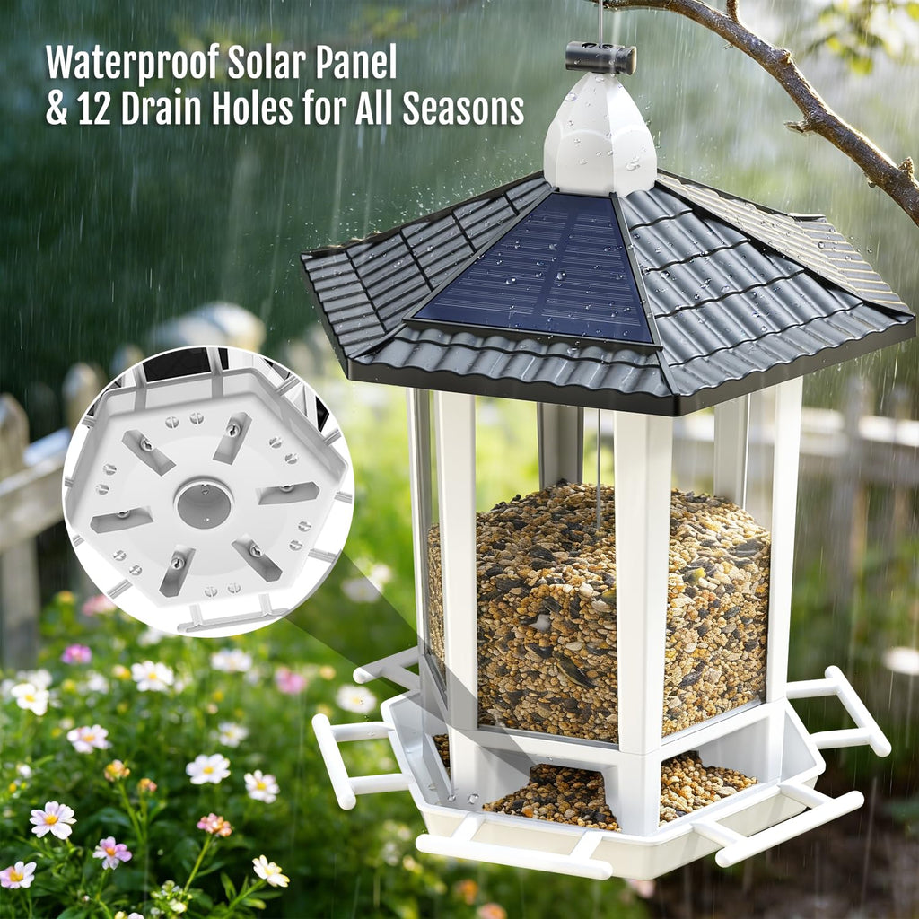 Birdream 2 Pack Solar Bird Feeders for Outdoors Hanging, Assembly Required, 1-Min Easy Setup, Wild Seed Feeders for Cardinals Chickadees and Finches